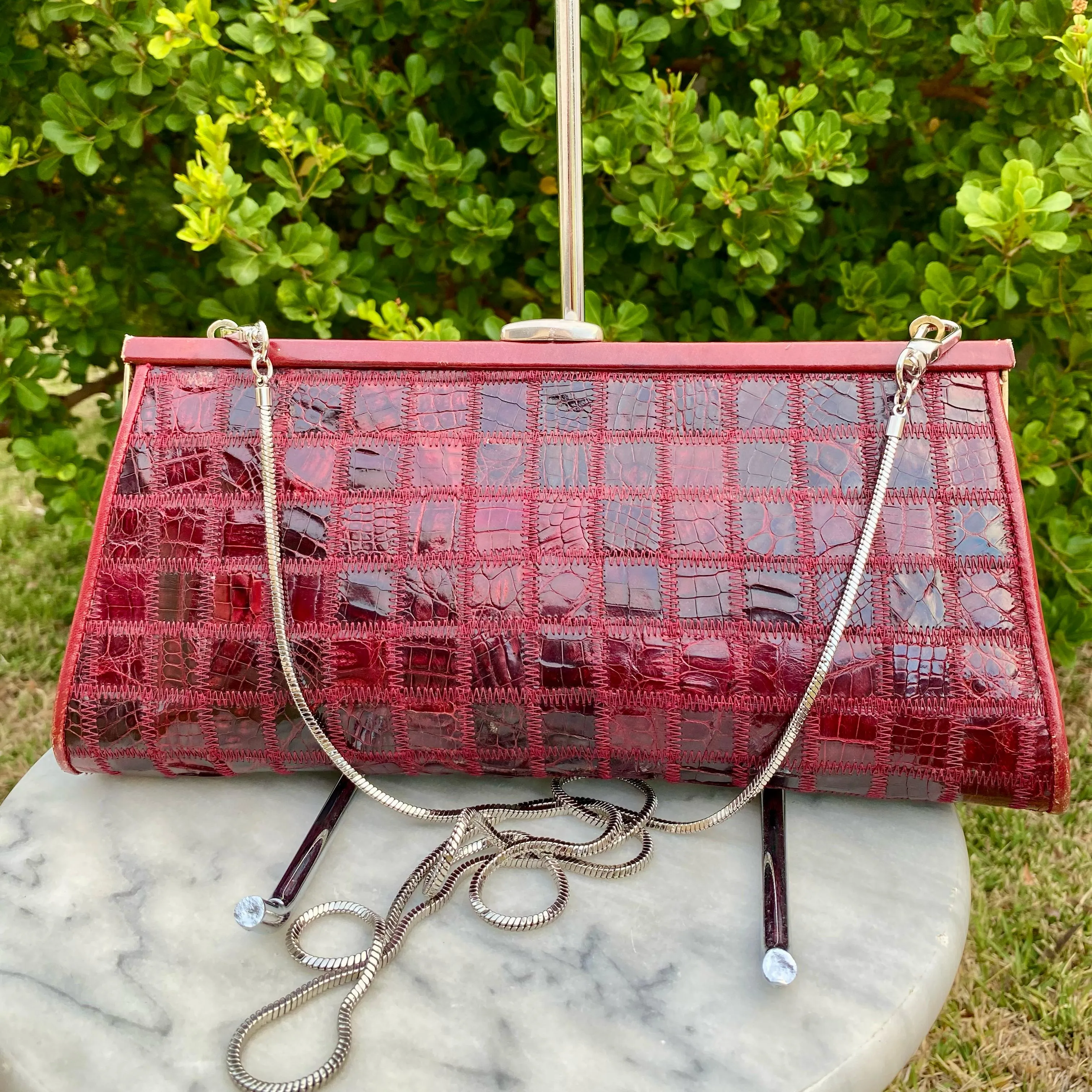 Vintage Patchwork Crocodile Leather Clutch, c. 1980s