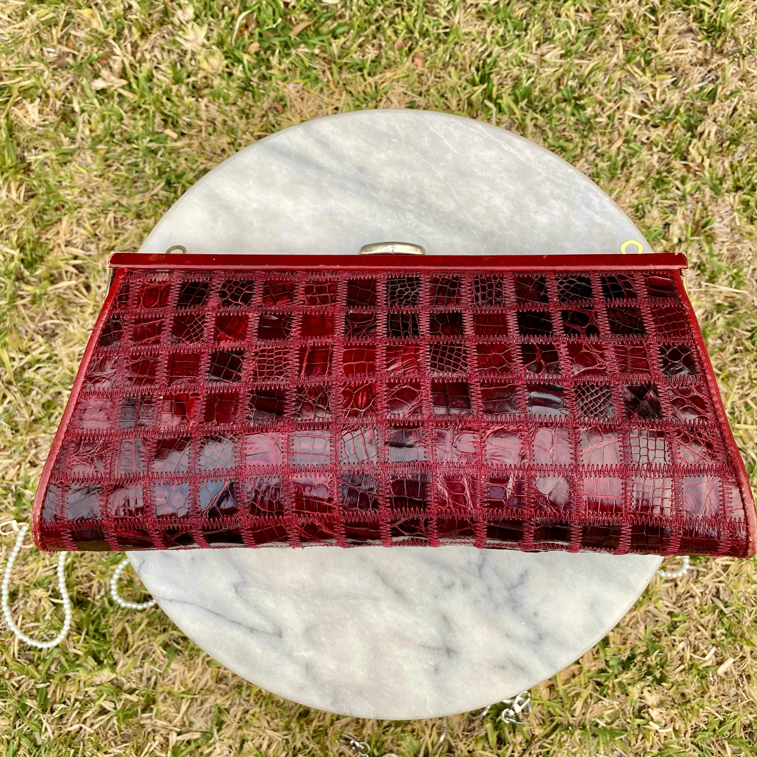 Vintage Patchwork Crocodile Leather Clutch, c. 1980s