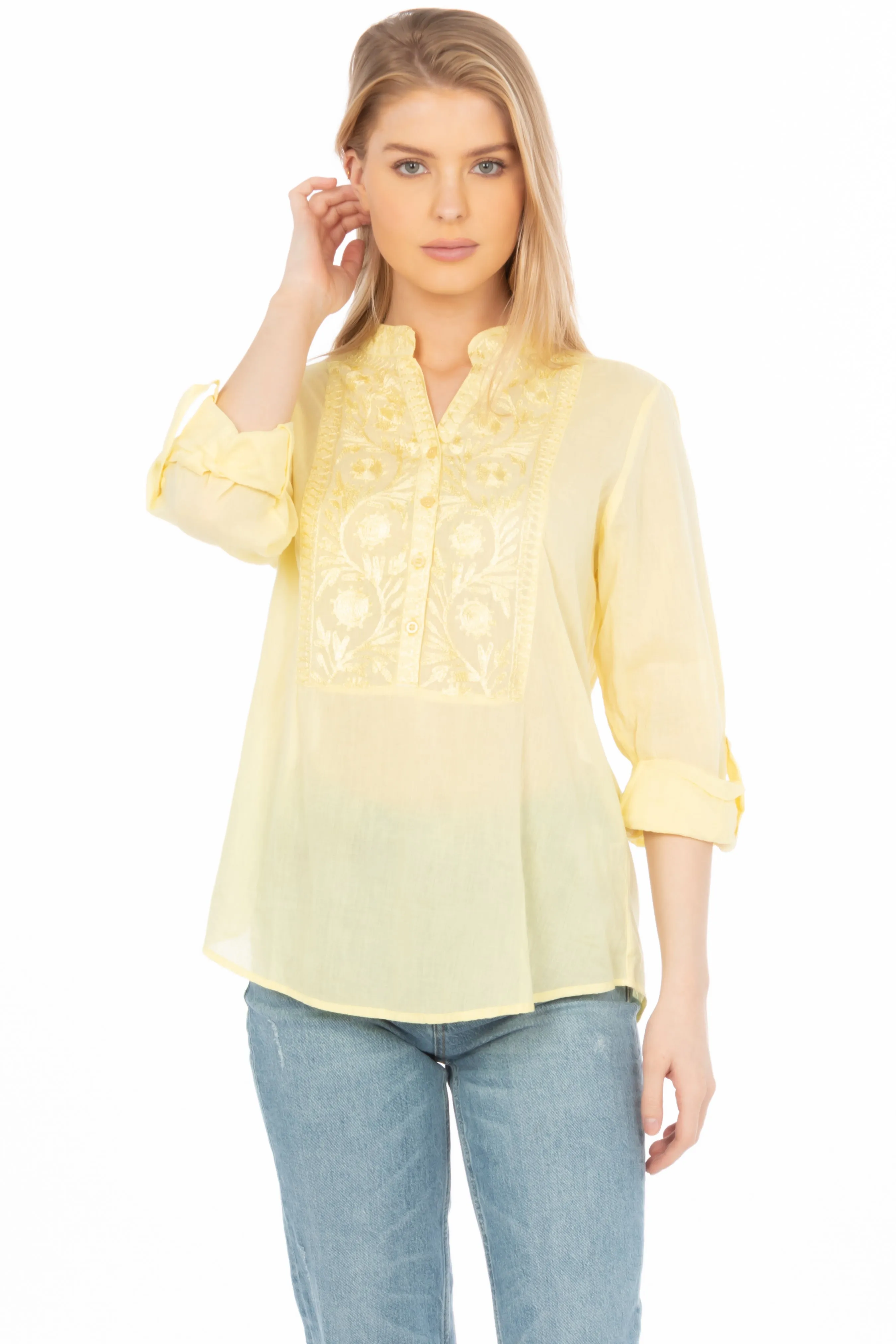 Vintage Yellow Tunic with Floral Embroidery