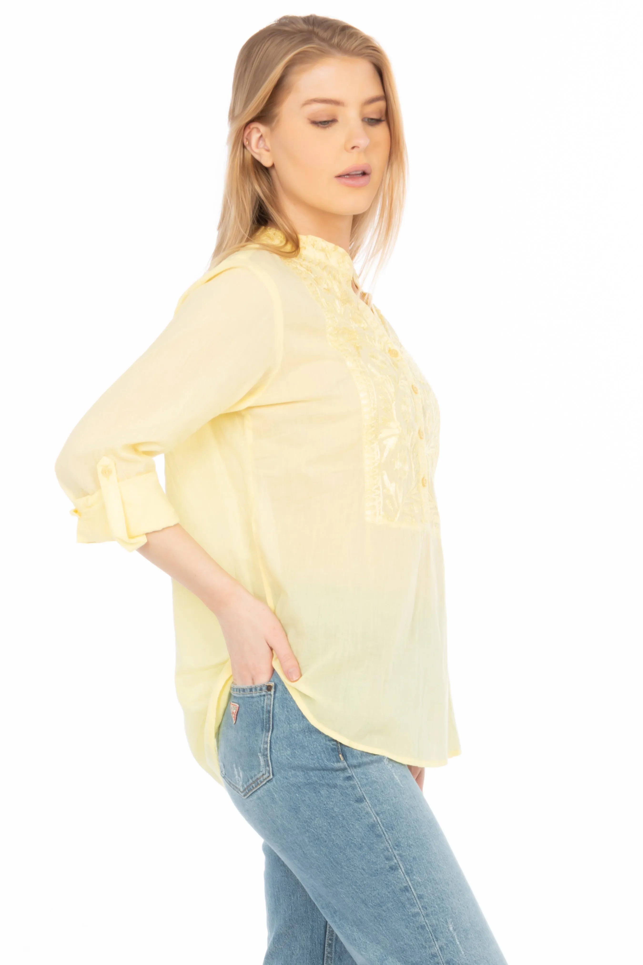 Vintage Yellow Tunic with Floral Embroidery
