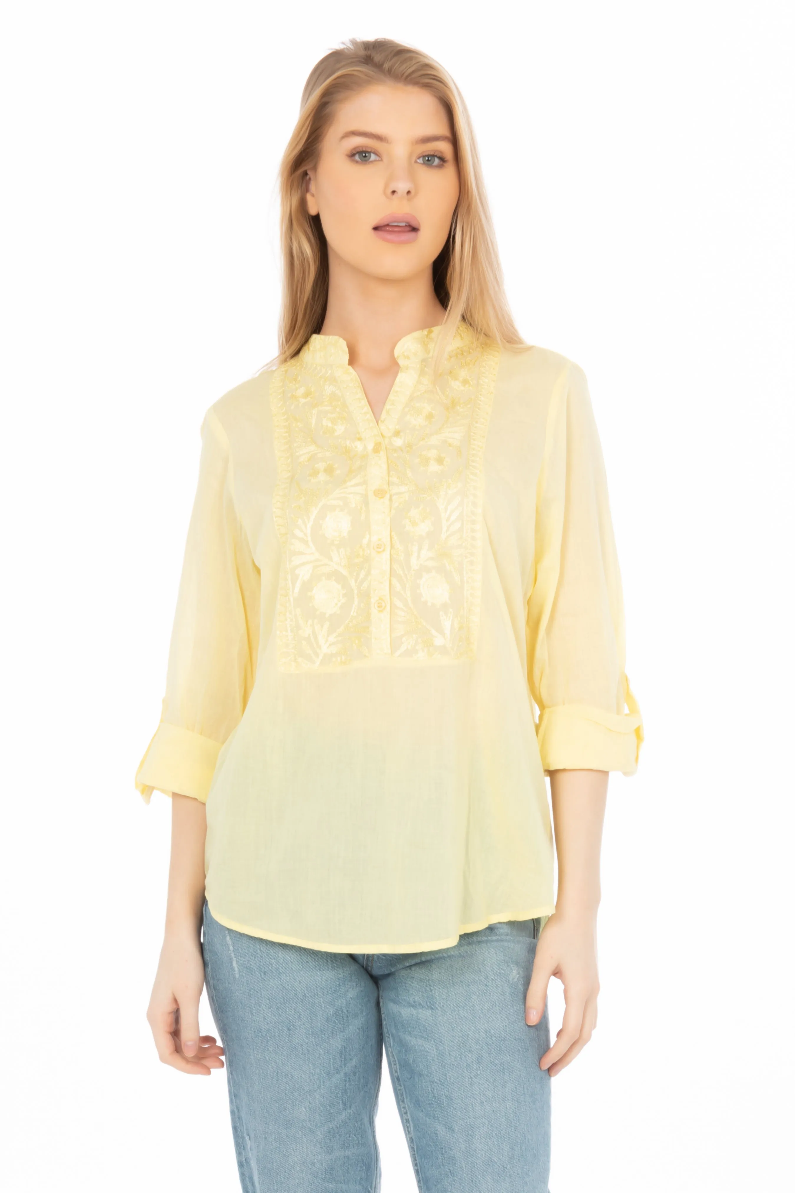 Vintage Yellow Tunic with Floral Embroidery