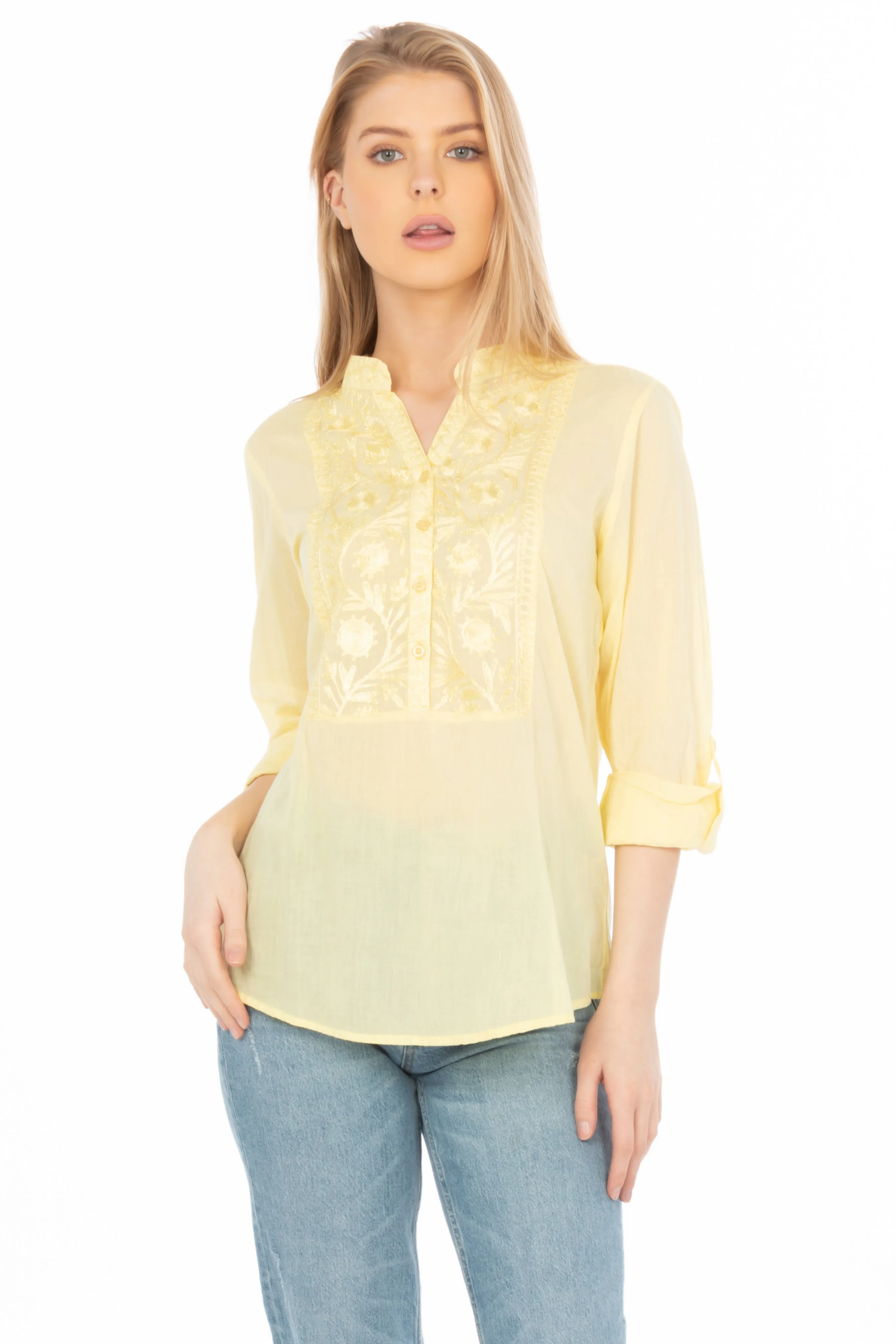 Vintage Yellow Tunic with Floral Embroidery