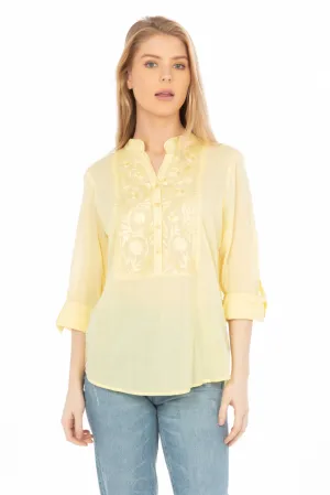 Vintage Yellow Tunic with Floral Embroidery