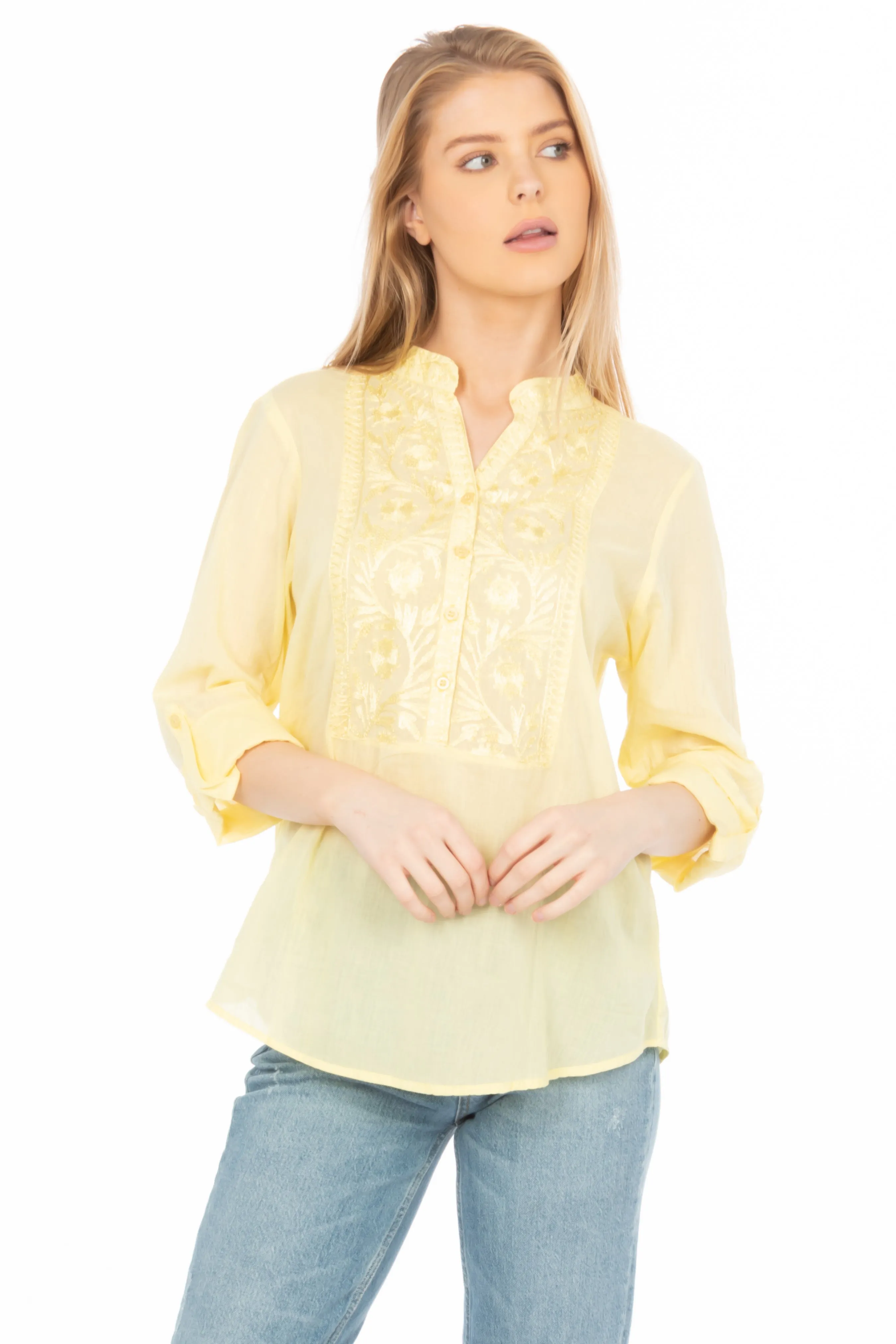Vintage Yellow Tunic with Floral Embroidery