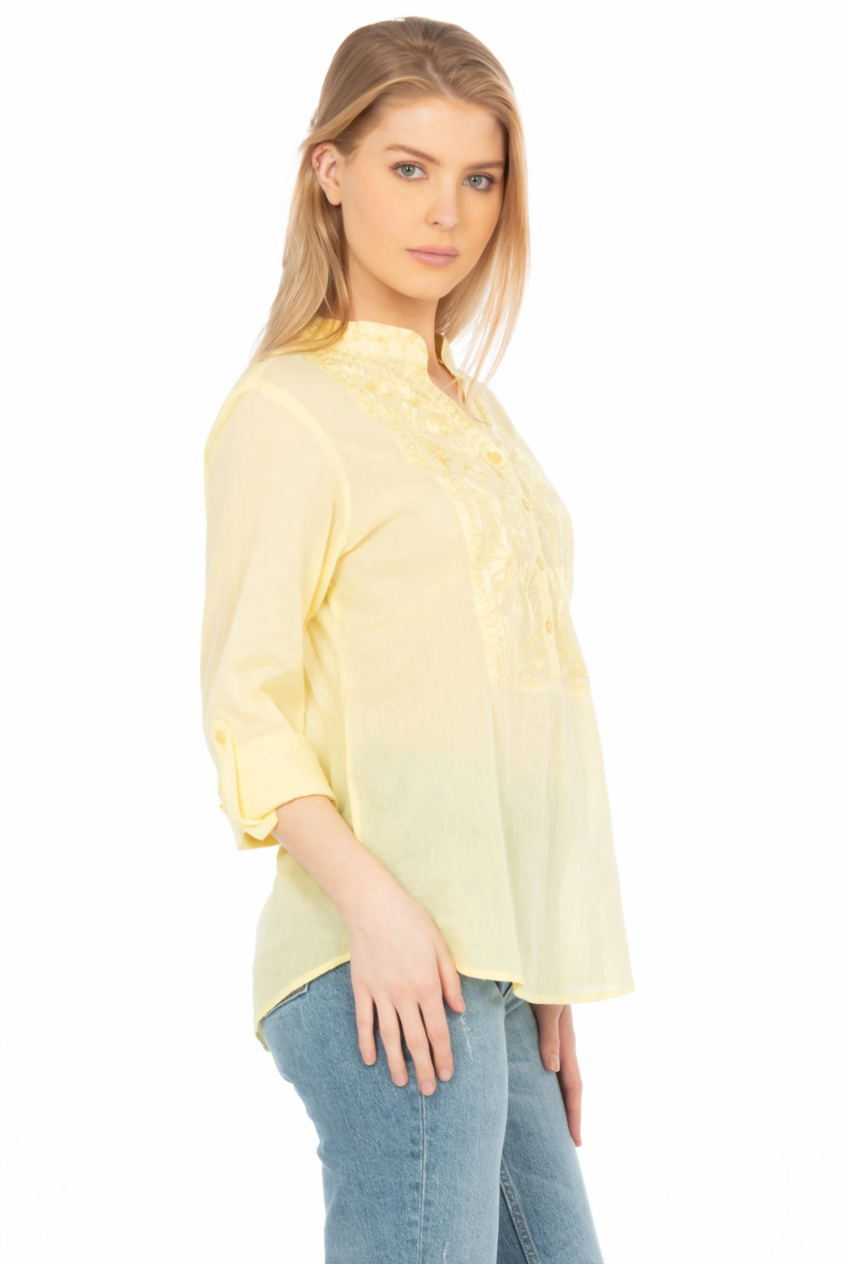 Vintage Yellow Tunic with Floral Embroidery