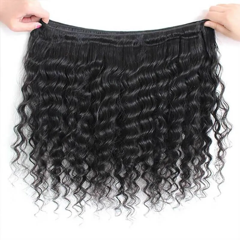 Wavymy Deep Wave Human Hair Weave 4 Bundles with 5x5 HD Lace Closure