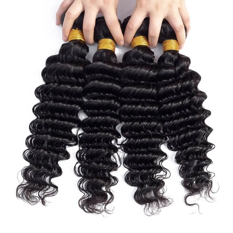 Wavymy Deep Wave Human Hair Weave 4 Bundles with 5x5 HD Lace Closure