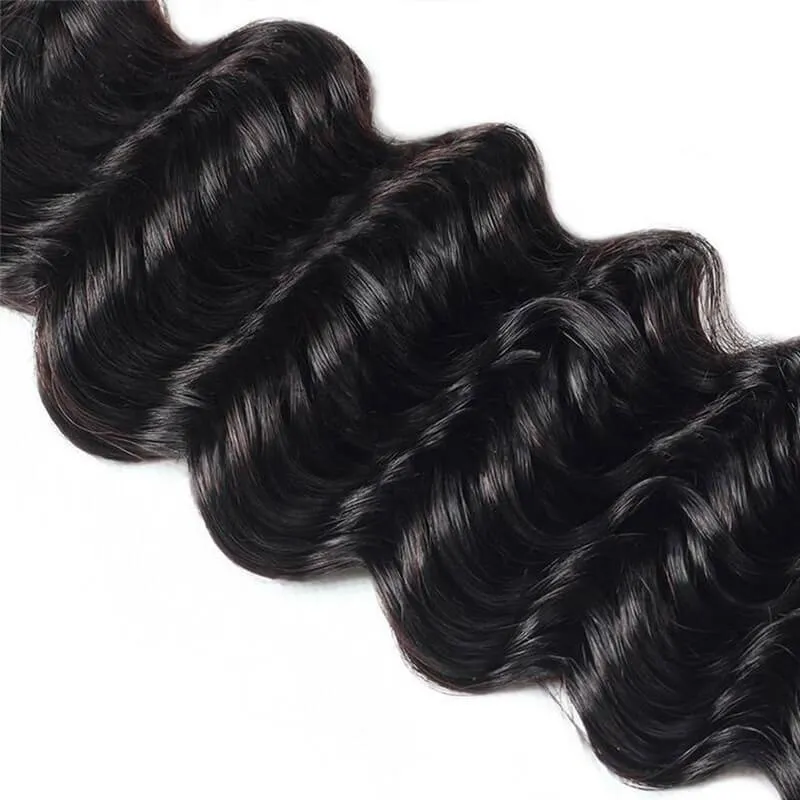 Wavymy Deep Wave Human Hair Weave 4 Bundles with 5x5 HD Lace Closure