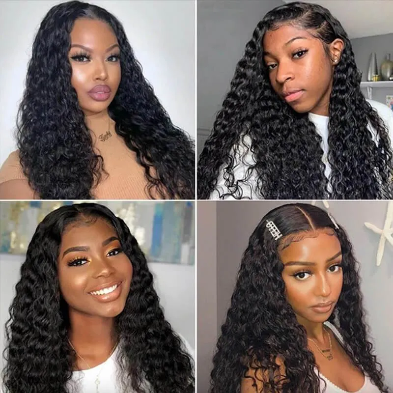 Wavymy Deep Wave Human Hair Weave 4 Bundles with 5x5 HD Lace Closure