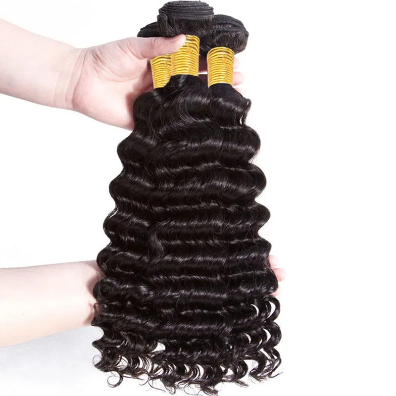 Wavymy Virgin Human Hair Weave Deep Wave 3 Bundles With 4x4 Lace Closure