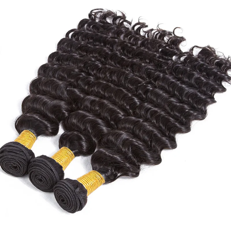 Wavymy Virgin Human Hair Weave Deep Wave 3 Bundles With 4x4 Lace Closure