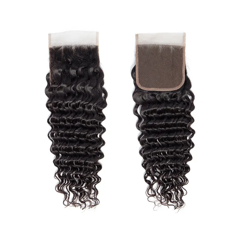 Wavymy Virgin Human Hair Weave Deep Wave 3 Bundles With 4x4 Lace Closure