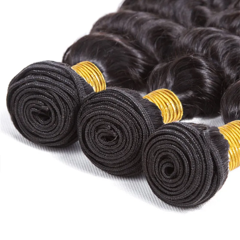 Wavymy Virgin Human Hair Weave Deep Wave 3 Bundles With 4x4 Lace Closure