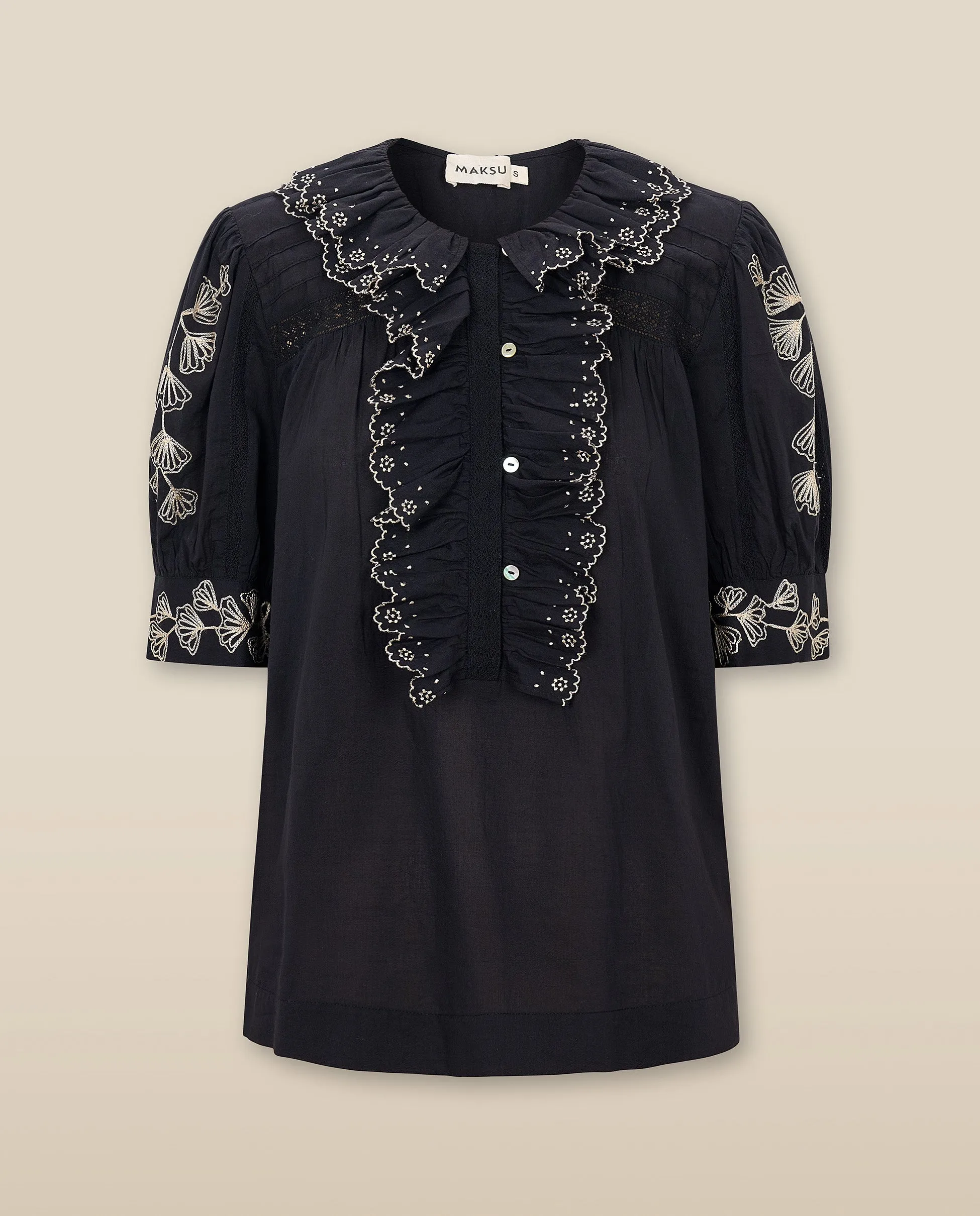 WENDY | Black Embroidery Cotton Blouse