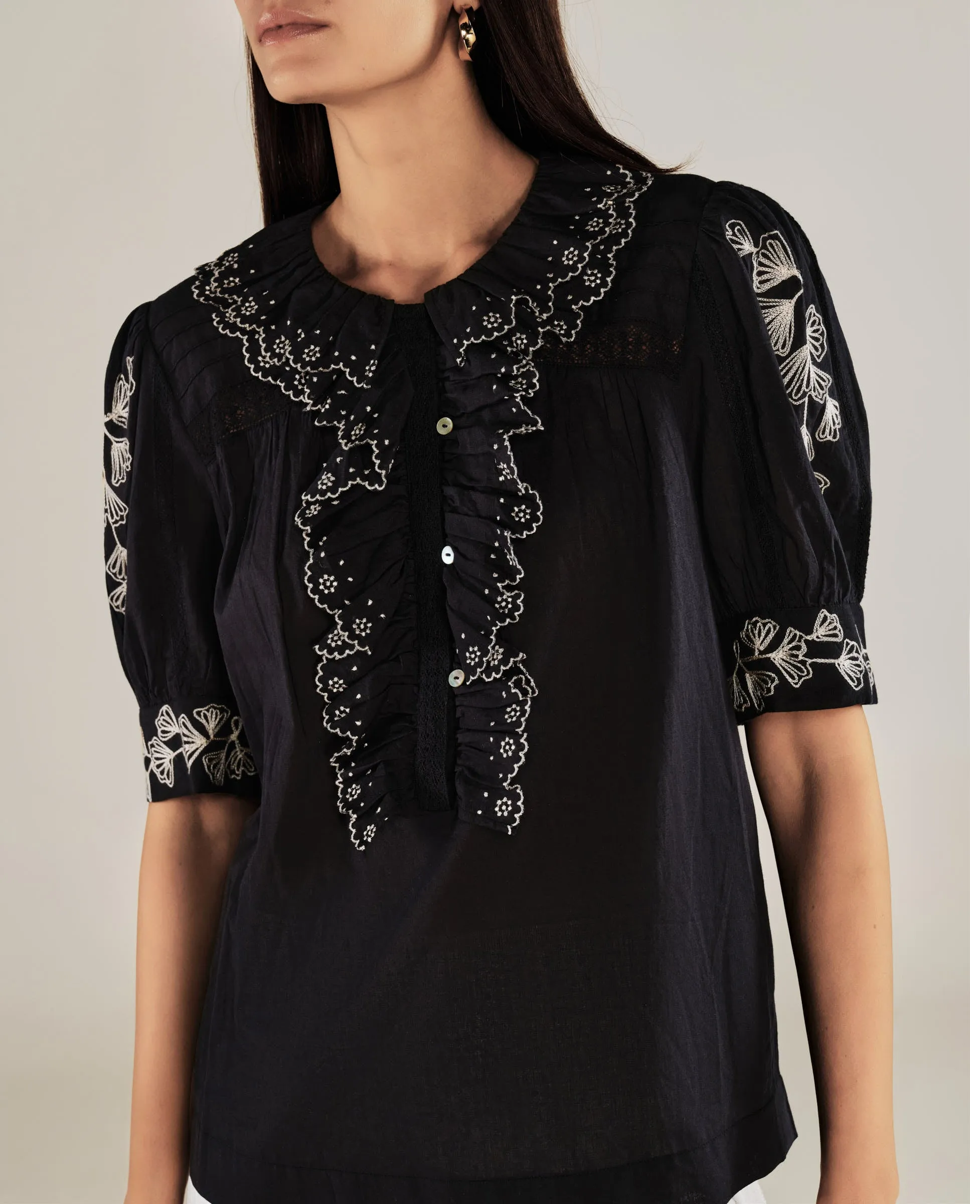 WENDY | Black Embroidery Cotton Blouse