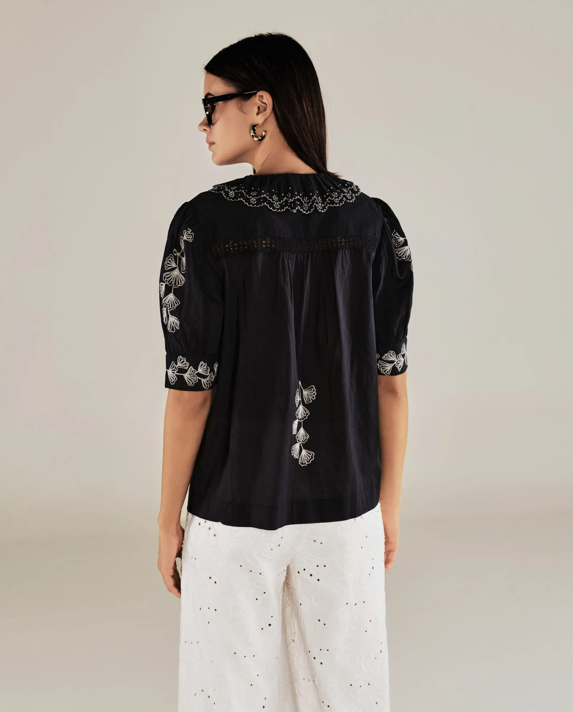 WENDY | Black Embroidery Cotton Blouse