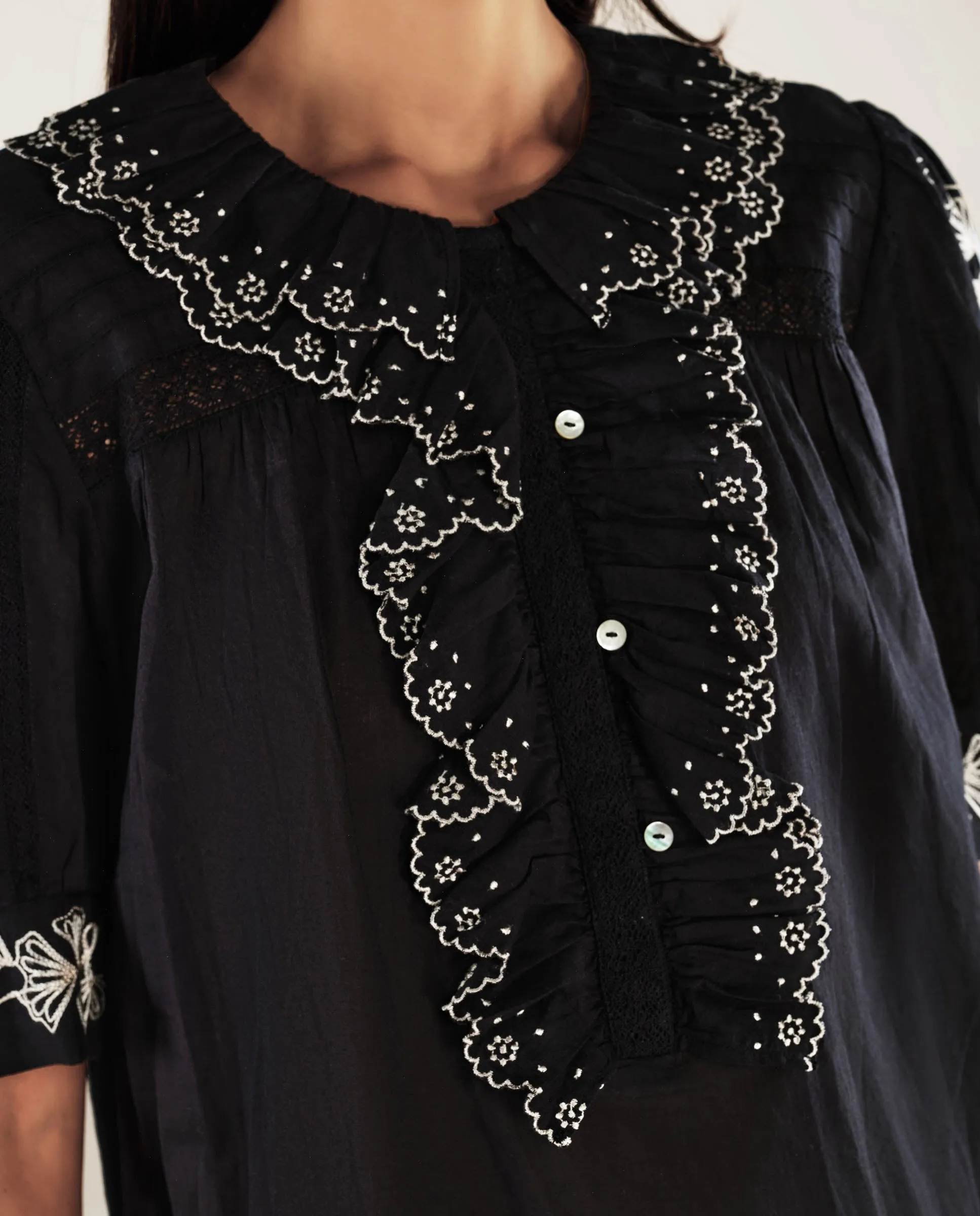 WENDY | Black Embroidery Cotton Blouse