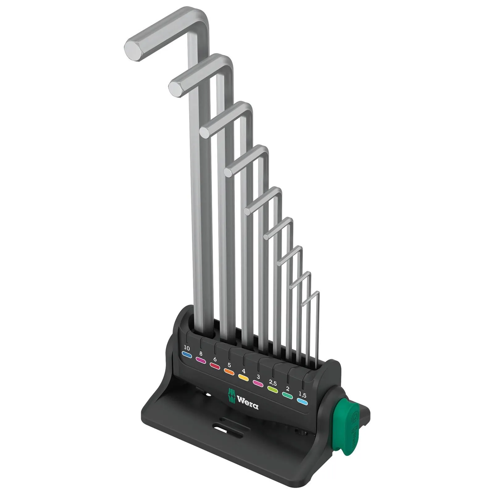 Wera Hex Key Set Stand Wall Rack 950/9 Hex Plus 8 L-Key Set Metric Chrome Plated 9 Pieces 1.5-10mm