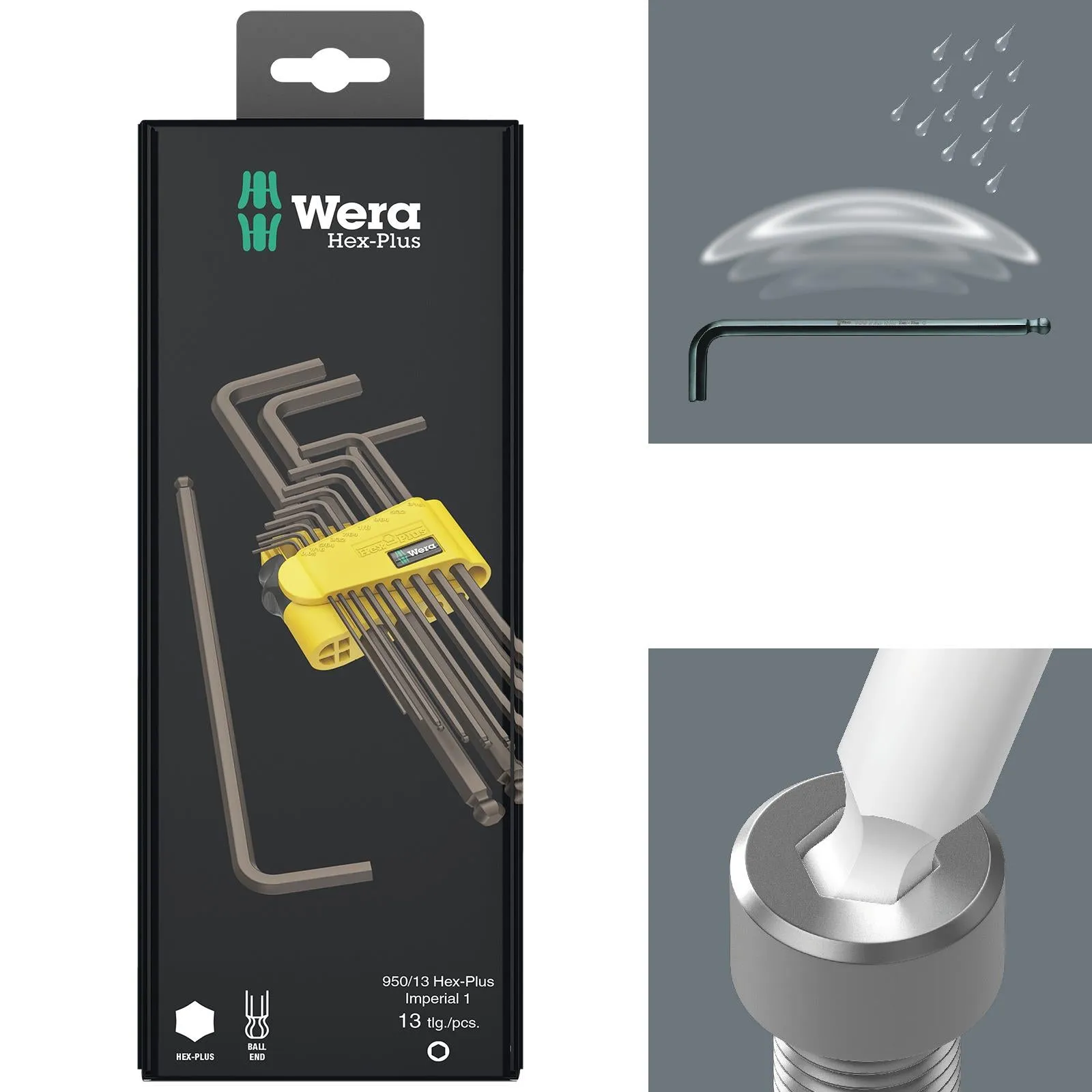 Wera Hex Plus Imperial 1 SB L Key Set BlackLaser 13 Piece 1/4"-3/8