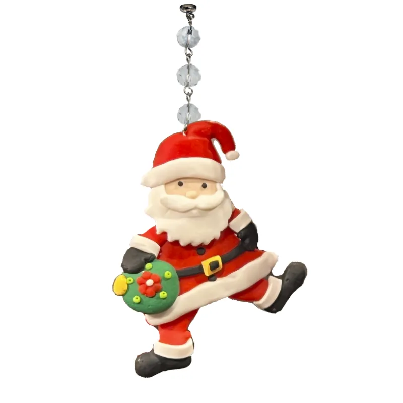 WHIMSICAL SANTA - GREEN WREATH (Set/3) MAGNETIC CHANDELIER ORNAMENT