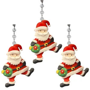 WHIMSICAL SANTA - GREEN WREATH (Set/3) MAGNETIC CHANDELIER ORNAMENT