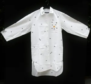 White Lounging Shirt Dress Embroidered Bees  of Madagascar Handmade
