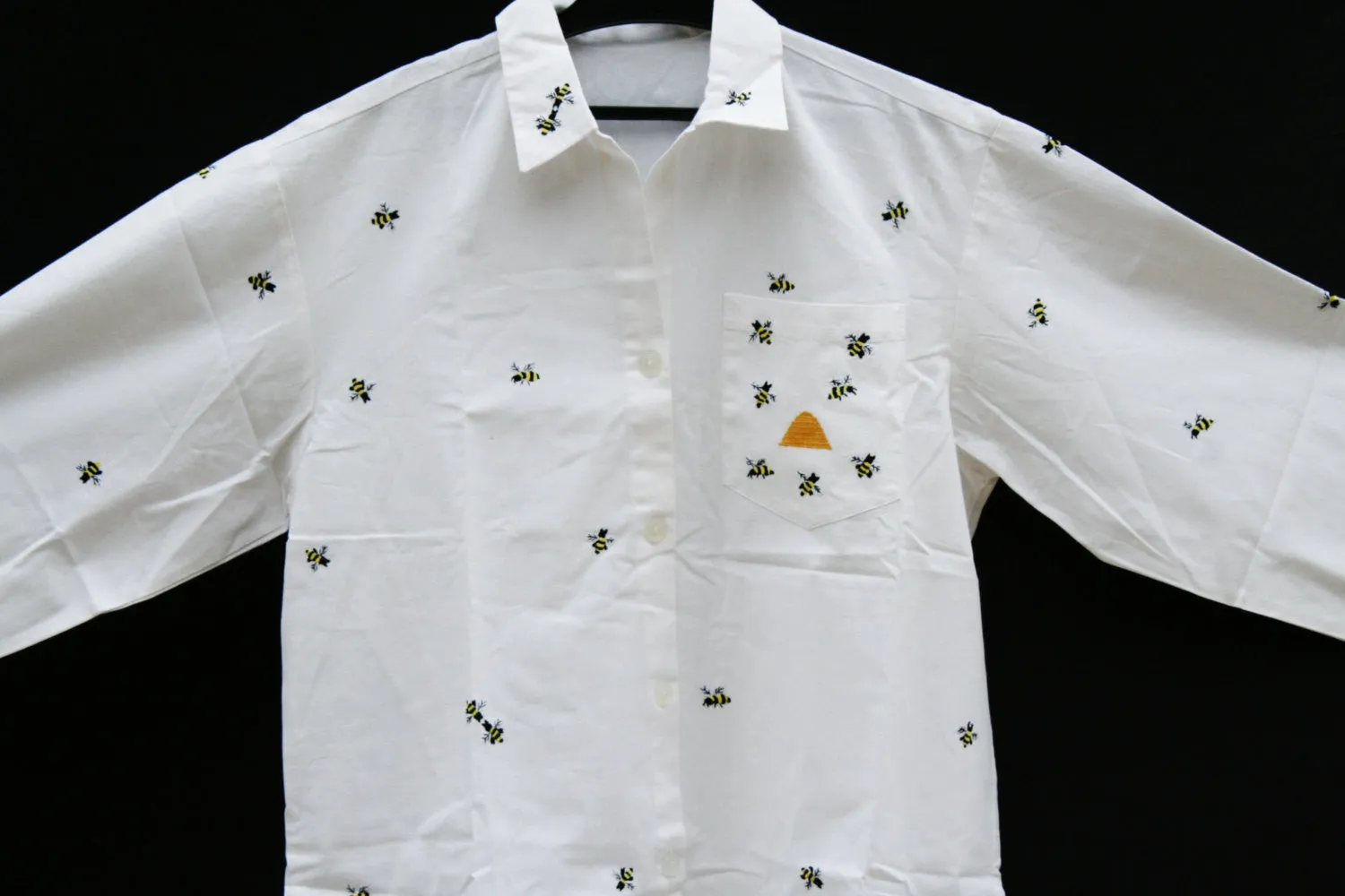 White Lounging Shirt Dress Embroidered Bees  of Madagascar Handmade