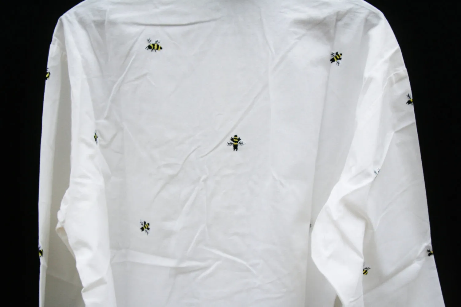 White Lounging Shirt Dress Embroidered Bees  of Madagascar Handmade