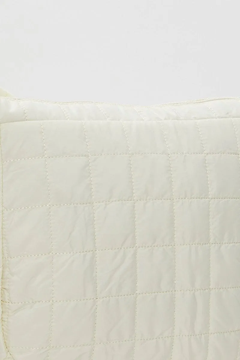 White Quilted Underarm Hobo Bag