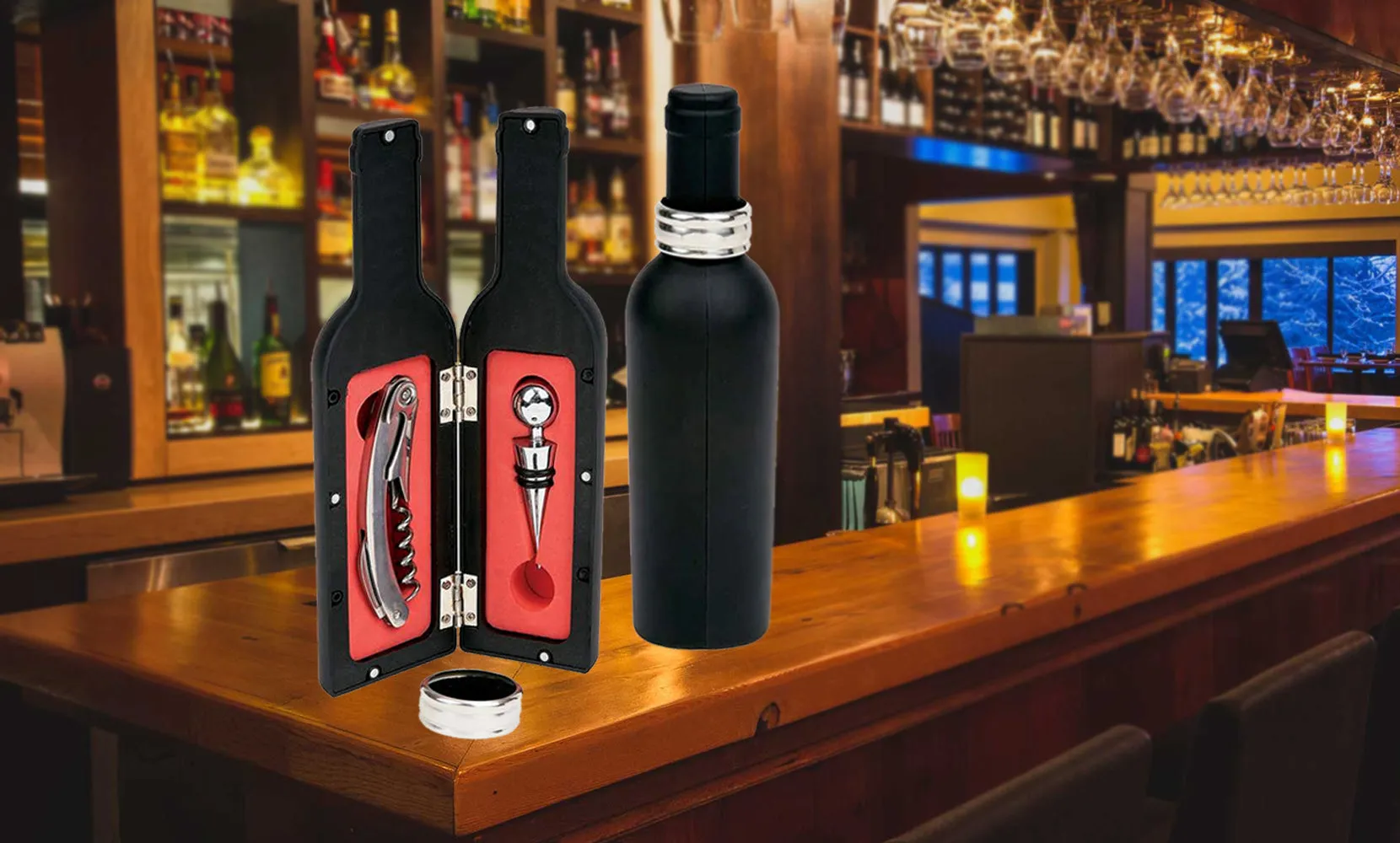 Wine Opener Set with Bottle-Shaped Case (5-Piece)