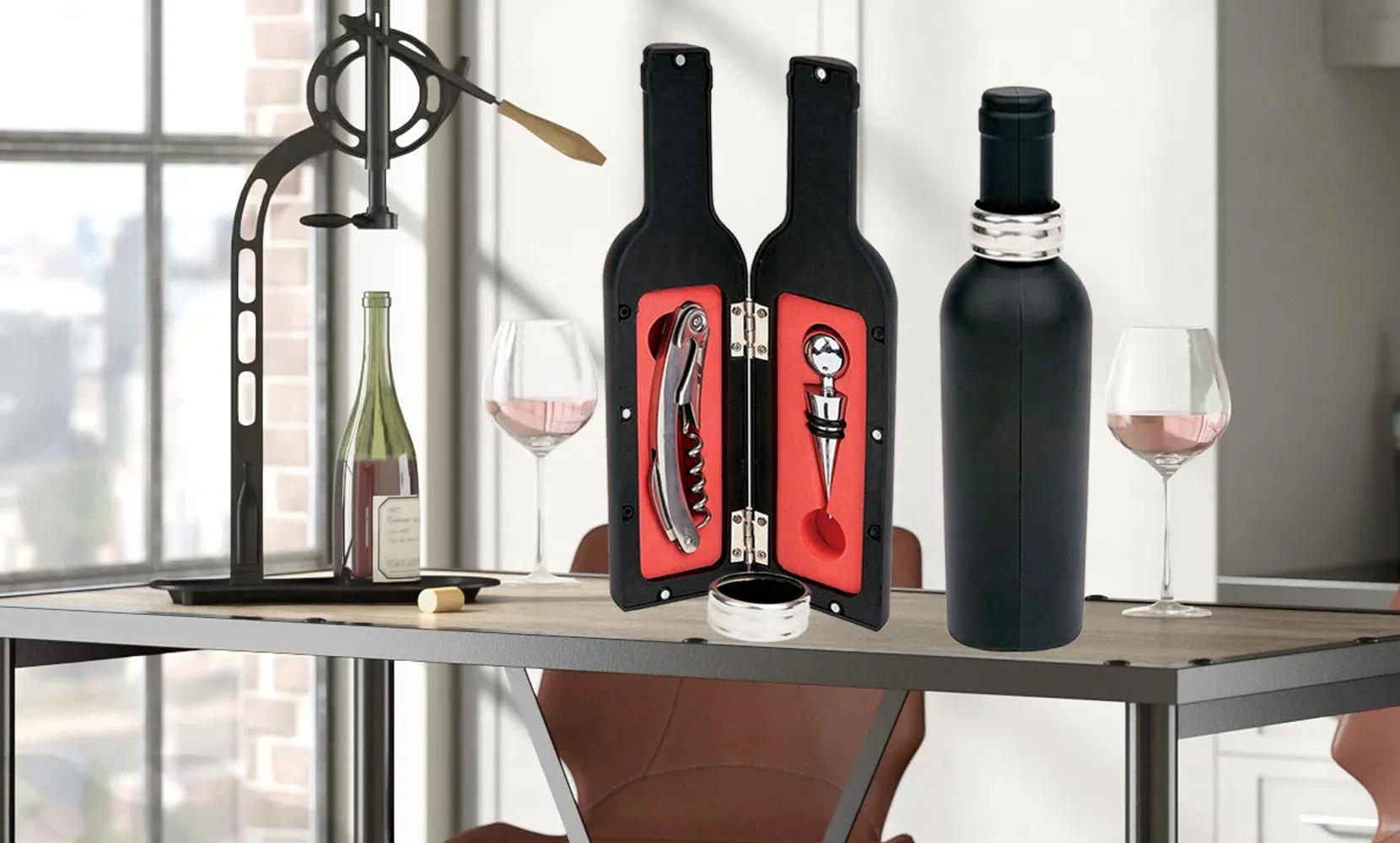Wine Opener Set with Bottle-Shaped Case (5-Piece)