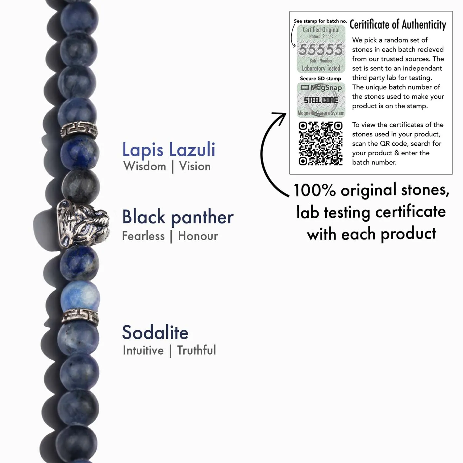 Wisdom Lapis Lazuli Natural Stone Panther Bracelet With Magsnap 2