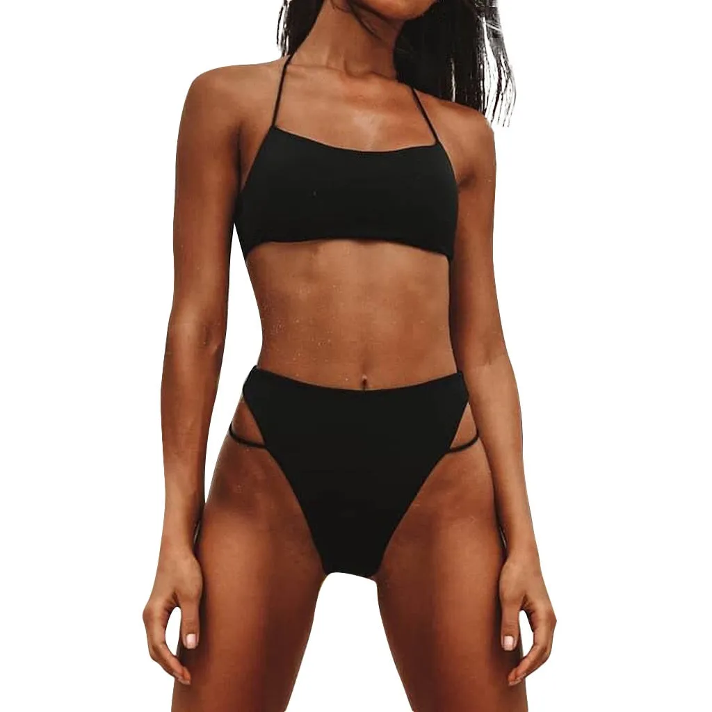 Women Bandage Solid Strap Underwear Lingerie Set Suit Ladies Split Sexy Tube Top Lingerie Underwear Set