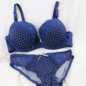 Women's Fashion Bra Set Push Up Vs Plus Size 85-95 C D Cup Blue Lingerie Bow Bra Panty Set