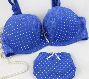 Women's Fashion Bra Set Push Up Vs Plus Size 85-95 C D Cup Blue Lingerie Bow Bra Panty Set