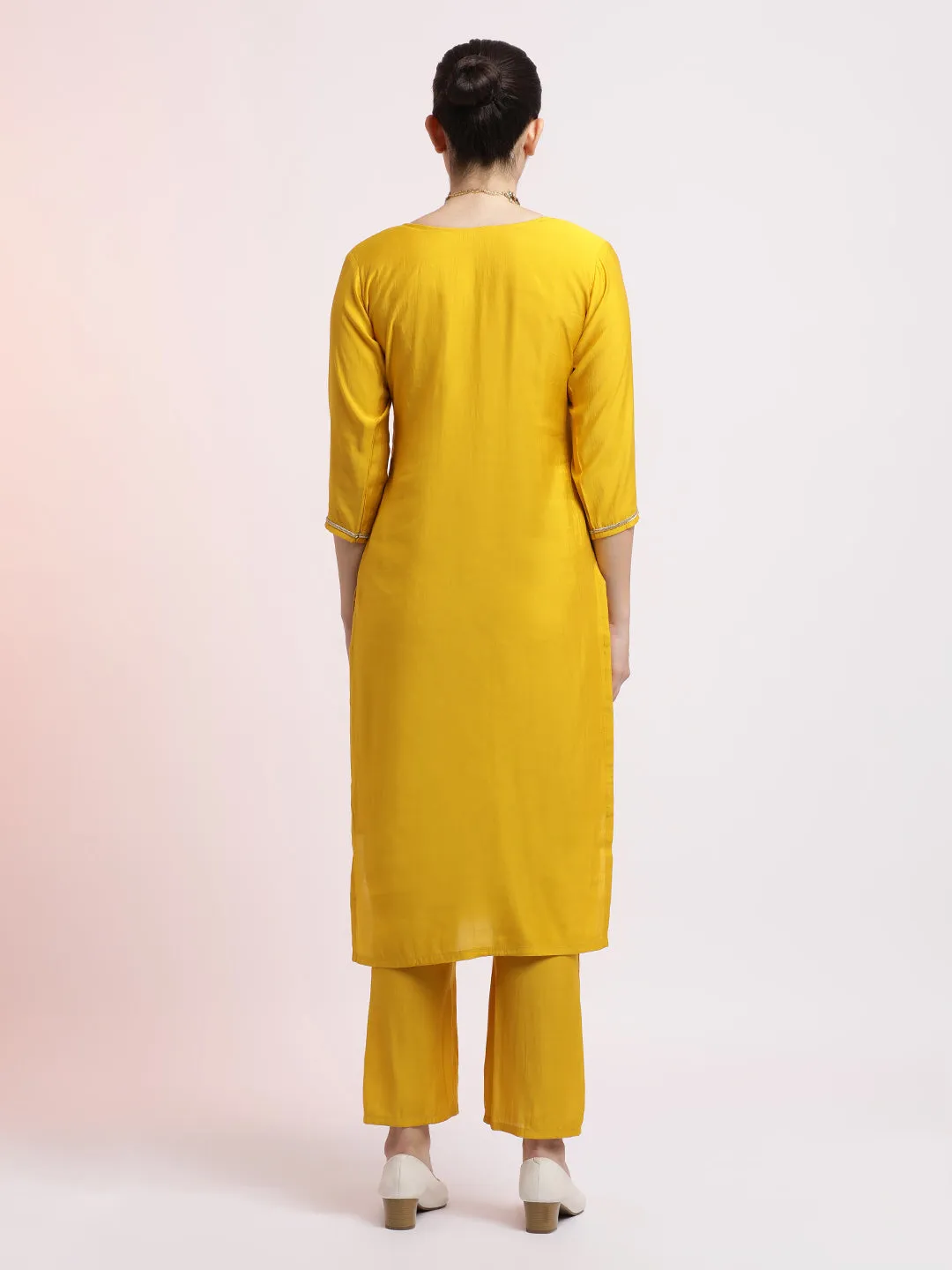 Yellow Embroidered Cotton Festive Kurta Set With Dupatta