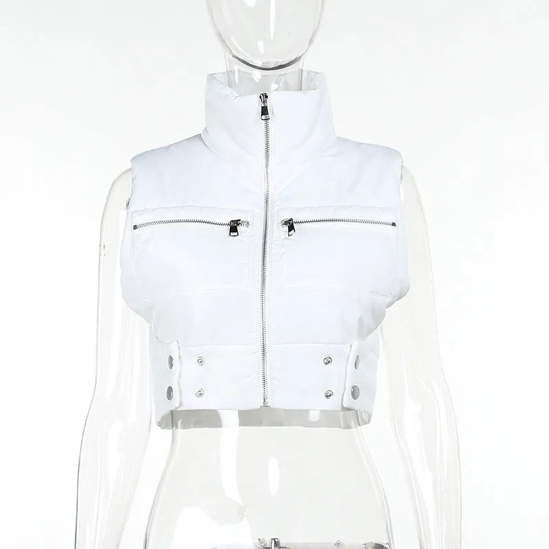 YJ23439Autumn and Winter New Women's Clothing Fashion Style Simple Casual Slim Fit Versatile Vest Cotton-Padded Coat Zipper Top for Women