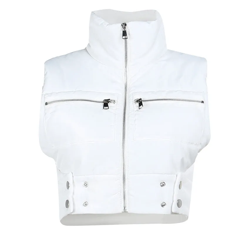 YJ23439Autumn and Winter New Women's Clothing Fashion Style Simple Casual Slim Fit Versatile Vest Cotton-Padded Coat Zipper Top for Women