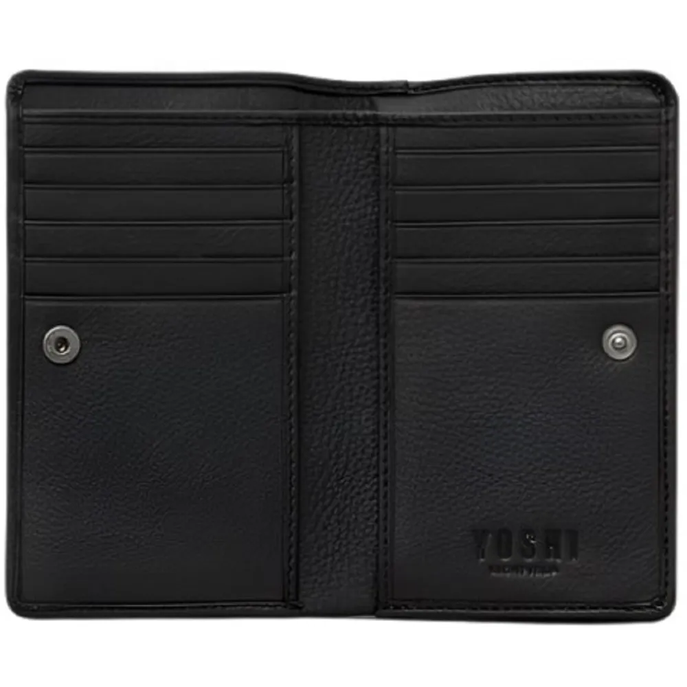 Yoshi Sunflowers Zip Around Black Leather Purse