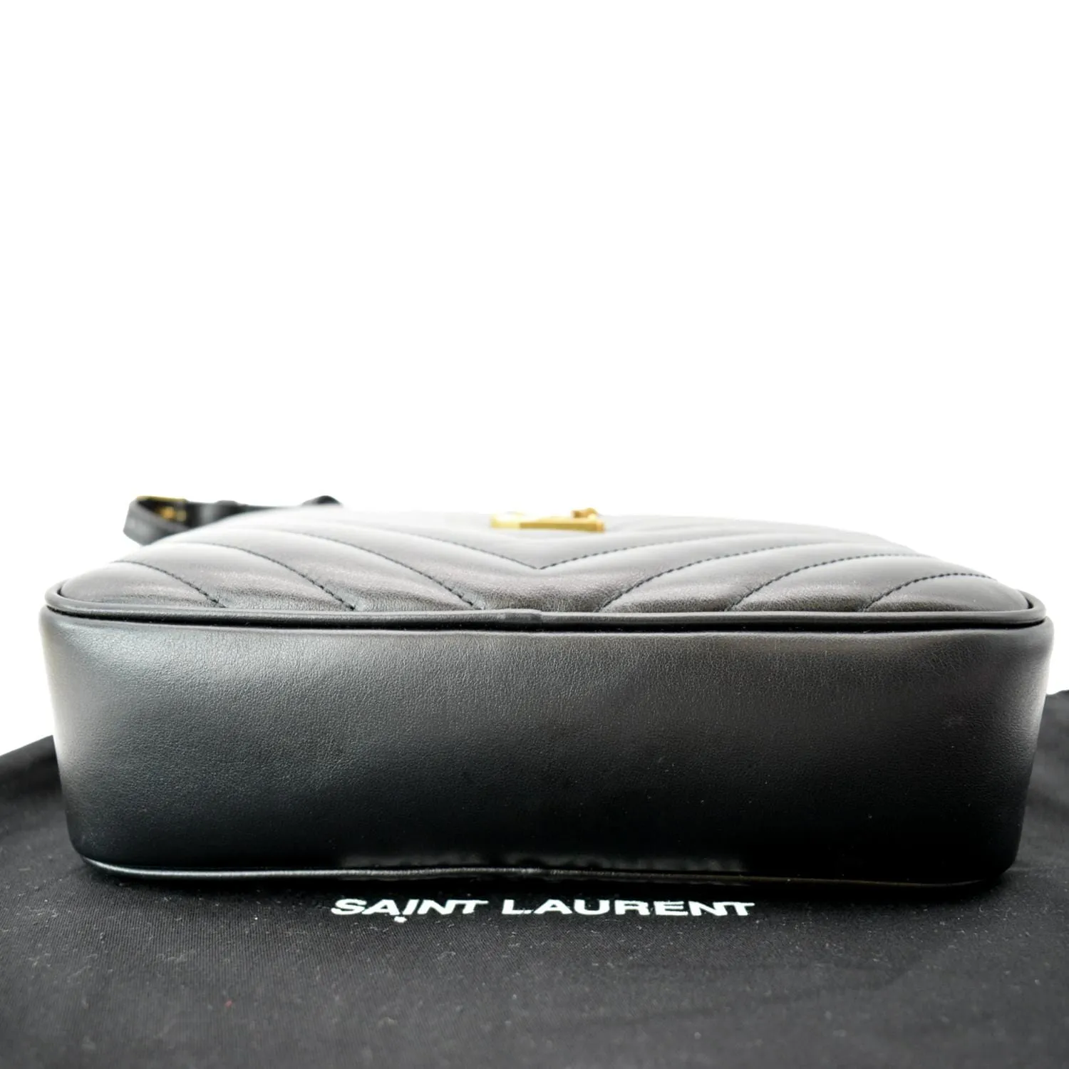 YVES SAINT LAURENT Lou Chevron Leather Camera Crossbody Bag Black