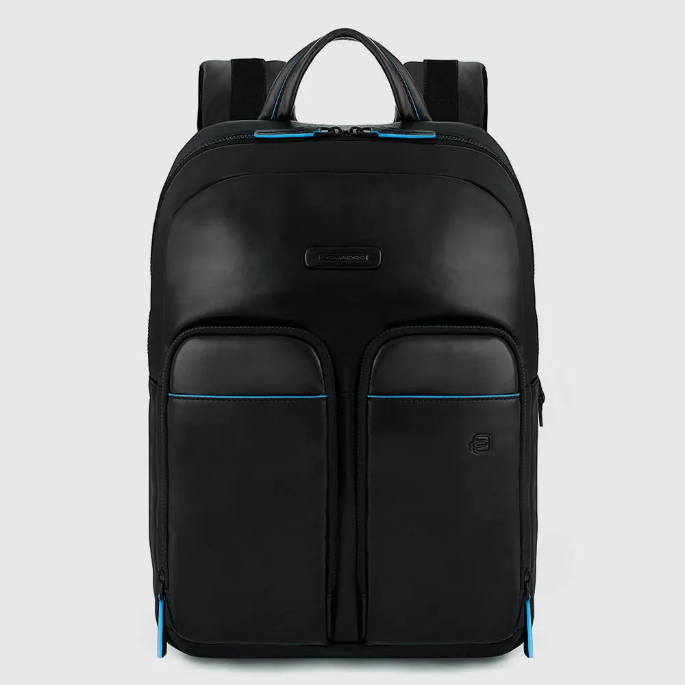 Zaino Piquadro in Pelle Porta PC 14'' e Porta iPad Blue Square Nero