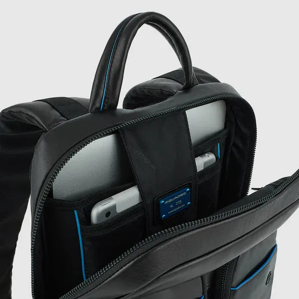 Zaino Piquadro in Pelle Porta PC 14'' e Porta iPad Blue Square Nero