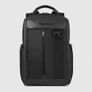 Zaino Piquadro Porta PC 14'' in Pelle e Tessuto Riciclato Steve Nero
