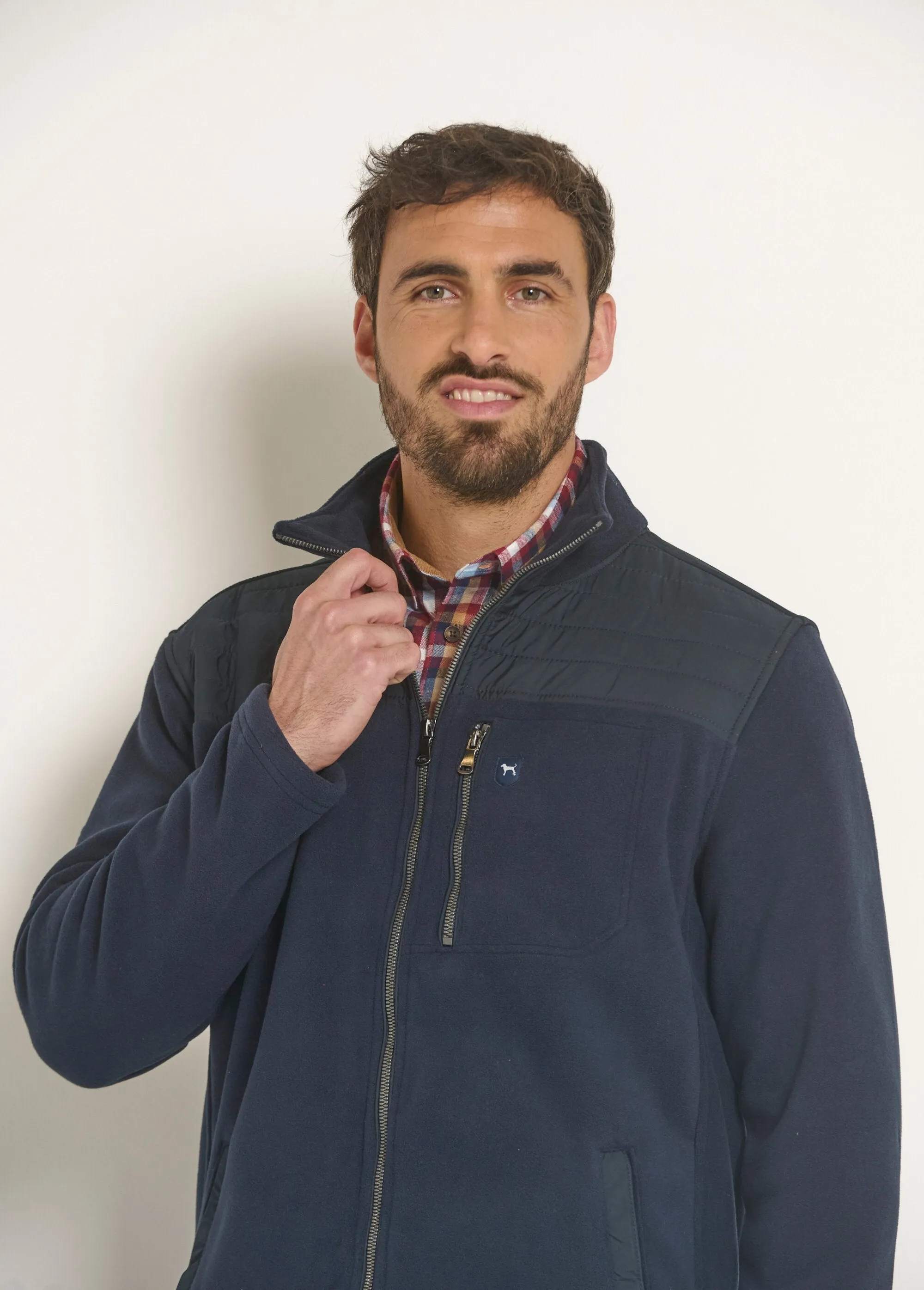 Zipped fleece jacket with shoulder inserts