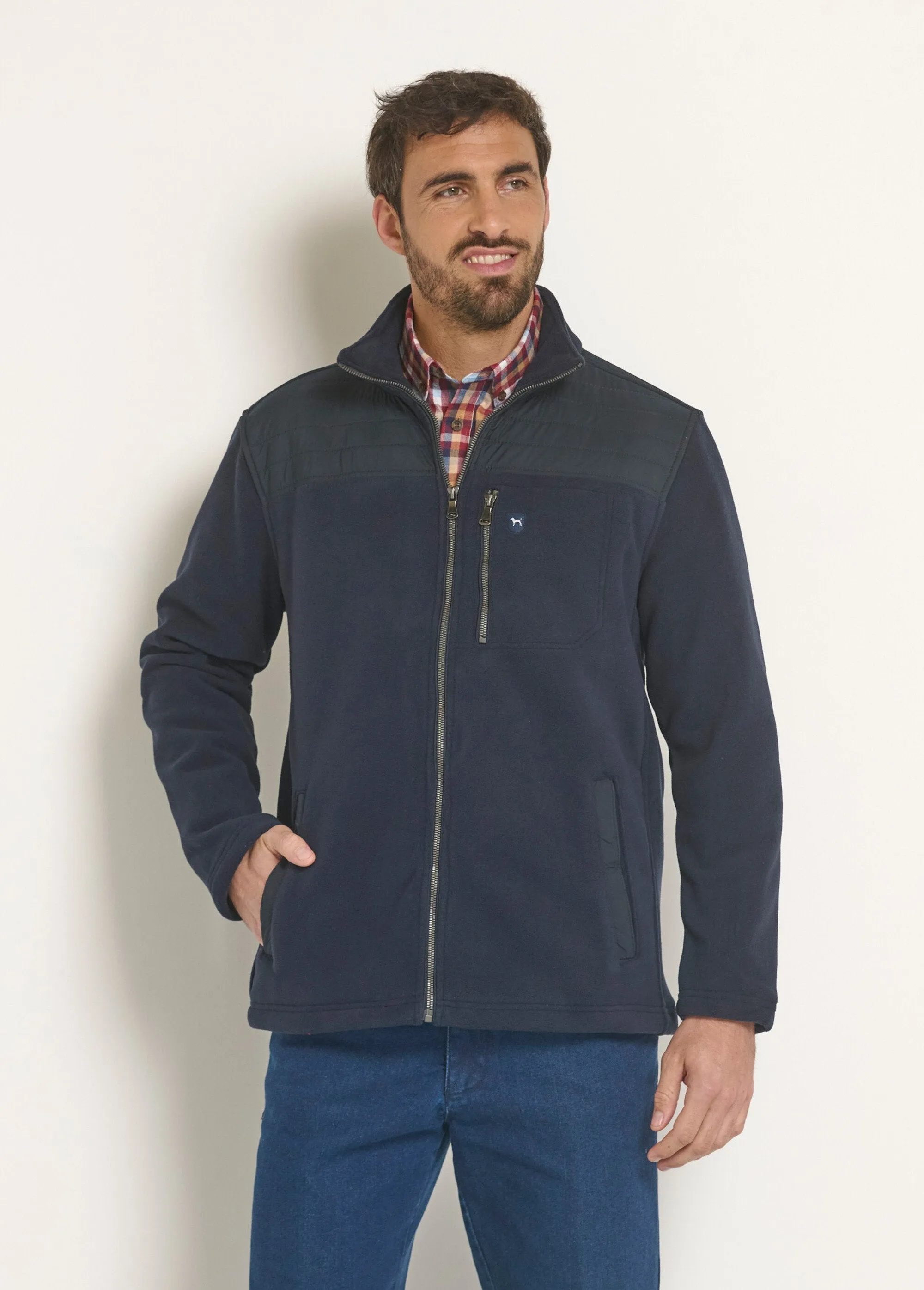Zipped fleece jacket with shoulder inserts